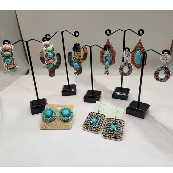 Stone Etched Half Hoop Earrings Western Southwestern Multicolor - Picture 4 of 4